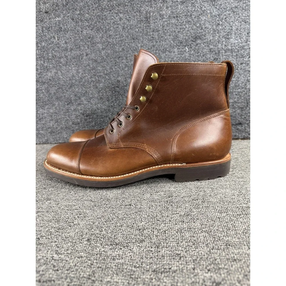J.Crew Boots Mens 11 Brown Leather Combat Cap Toe Lace Up Ankle Lug Sole Casual